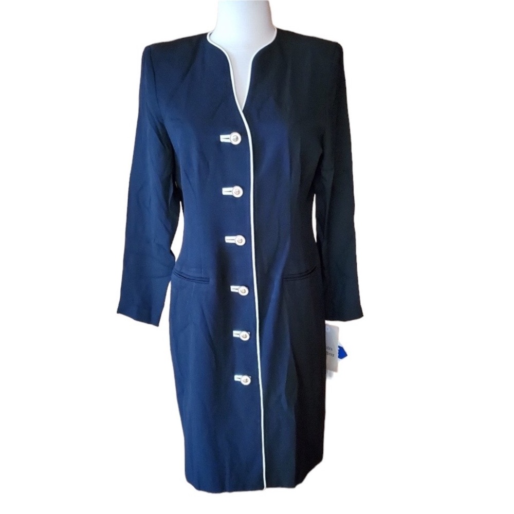NWT 1980s Danny‎ & Nicole Black w/White Trim Dress